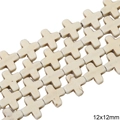 DIY beige cross synthetic stone beads 12x12mm with natural brown texture for bracelets - Square Cross Style (Style 24)