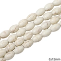 Perles ovales turquoise blanc 8x12mm avec texture marbrée brune pour bijoux DIY - Perle Ovale / 8x12mm (1 Fil/Paquet) / Blanc