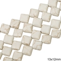 Perles turquoises blanches carrées avec texture marbrée pour bijoux DIY, 13x12mm - Losange / 13x12mm (1 Fil/Paquet) / Blanc