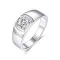 Bague classique pour homme en argent 925 avec un grand diamant de laboratoire rond - Ouvert Réglable / Bague Moissanite - 2 Carats