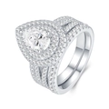 Bague élégante en argent 925 avec moissanite taille poire et halo de diamants - Taille US 5 / Bague Principale et Alliance (Sans Boîte Cadeau)