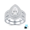 Bague poire en moissanite et argent S925 avec double halo, certificat GRA et coffret - Taille US 5 / Ensemble De Mariée Avec Certificat GRA Et Boîte Cadeau