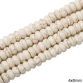 Perles en howlite blanche 4x8mm forme rondelle avec veines marbrées brunes pour bijoux - Perles d'abaque / 4x8mm (1 Fil/Paquet) / Blanc