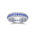Macro shot of silver ring with triple row pave setting blue sapphires and white crystals - Size 5 / Silver-Blue