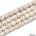 Perles cylindriques en turquoise blanche 8x9mm avec veines brunes pour bijoux DIY - Cylindre Courbé / 8x9mm (1 Fil/Paquet) / Blanc
