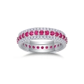 Macro shot of S925 silver eternity ring with three rows of red and white gemstones - Size 5 / Silver-Ruby Red