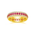 Detailed close-up of a luxury gold eternity ring featuring red rubies and white diamonds - Size 5 / Synthetic Ruby / Gold