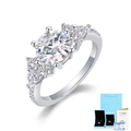 Bague en argent S925 avec Moissanite 2 carats, coffret bleu et certificat GRA - Taille US 5 / Bague Moissanite 2ct avec Certificat GRA et Boîte Cadeau
