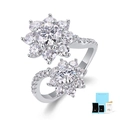 S925 silver sunflower ring with moissanite stones and white gold plating finish - US Size 5 / 1.5 Carat Double Flower Moissanite Ring (R15327 With Certificate & Gift Box)