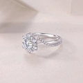 Detailed close-up showing the S925 silver hallmark and cluster setting of the engagement ring - US Size 5 / Lab Diamond Ring