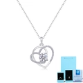 S925 silver double heart necklace with 1 carat lab diamond and blue gift box packaging - 925 Silver / NGTC Certificate + Box / Lab-Grown Diamond Pendant
