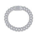 Hip-Hop S925 Sterlingsilber Panzerarmband mit glänzenden Moissanit-Steinen besetzt - 10MM Breite/18CM Länge / Kubanisches Armband aus 925er Sterlingsilber mit Moissanit-Vollbesatz