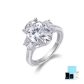 Detailed view of oval cut moissanite ring with S925 silver band, GRA certificate and gift box - US Size 5 / 10 Carat Ring Set (Includes GRA Certificate & Box)