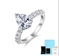 Bague moissanite taille poire en argent sterling S925 avec pierres d'accentuation - Taille US 5 / Bague Moissanite Taille Poire-3 Carats avec Certificat GRA et Boîte Cadeau