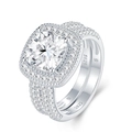 Luxury S925 sterling silver square moissanite ring set with brilliant micro-pave stones - US 5 / 3ct Moissanite Ring (R15727) / Silver