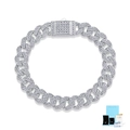 Hip-Hop-Panzerarmband aus S925-Sterlingsilber mit funkelndem Moissanit-Vollbesatz - 10MM Breite/18CM Länge / Kubanisches Armband aus 925er Sterlingsilber mit Moissanit-Vollbesatz + GRA/Zertifikat + Geschenkbox
