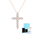 Elegant 18K rose gold S925 silver cross necklace featuring 11 brilliant round diamonds - Moissanite Necklace Gift Box Set (With Certificate) / 925 Silver / Rose Gold