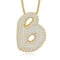 Detailed view of lowercase letter b pendant in gold with sparkling pavé moissanite stones - 925 Silver / Letter B
