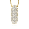 Macro shot of gold oval pendant necklace with shimmering pavé-set moissanite stones - 925 Silver / I-With GRA Certificate