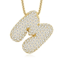 Detail of gold bubble letter K pendant with pave-set zircons on a golden box chain - 925 Silver / M-With GRA Certificate
