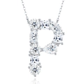 Macro detail of S925 sterling silver letter P necklace pendant with moissanite gemstones - P-With GRA Certificate