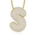 Macro shot of gold S-shaped pendant necklace with sparkling white moissanite pavé detail - 925 Silver / S-With GRA Certificate