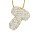 Macro detail of S925 silver golden letter J pendant necklace with moissanite pave setting - 925 Silver / T-With GRA Certificate