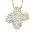 Detail of S925 sterling silver necklace with pavé set clover pendant and box chain - 925 Silver / X-With GRA Certificate