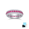 Luxurious S925 silver ring with pink sapphire and white moissanite in gift packaging - Size 5 / Silver - Ruby (With Box & GRA)