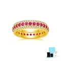 Elegant gold S925 silver ring featuring triple-row setting with vibrant red gemstones - Size 5 / Gold - Ruby (With Box & GRA)