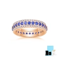 Rose gold triple row eternity ring with blue sapphires and moissanite stones - Size 5 / Synthetic Sapphire Style (With Gift Box & Certificate) / Rose Gold
