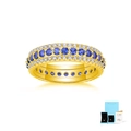 Three-row eternity ring with blue gemstone, white zircon, and gold-plated S925 silver - Size 5 / Gold - Artificial Sapphire (With Gift Box & Certificate)