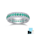 Elegant S925 sterling silver ring with green emerald stone and white side diamonds - Size 5 / Silver - Lab Grown Emerald (With Box & GRA)