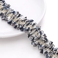 Ruban en tweed bleu marine et gris avec fils dorés et bordures frangées pour couture - 4 Lignes d'Or 3cm de Largeur / Bleu gris