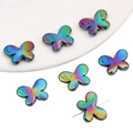 Iridescent butterfly acrylic beads for DIY jewelry with horizontal holes for bracelets - Black Butterfly