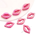 DIY acrylic beads in 3D lip shape with vibrant pink pearl finish and metallic luster - Rose Red Lip