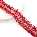 Ruban de tweed rouge avec fil doré et franges pour décoration de vêtements DIY - 4 Lignes d'Or 3cm de Largeur / Rouge