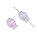 Translucent fish-shaped glass bead with purple patterns and a center hole for DIY jewelry - 14x10mm / White