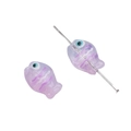 Lavender fish-shaped glazed bead with evil eye pattern for DIY jewelry making - 14x10mm / Purple