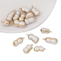 Irregular natural freshwater pearl peanut pendant with golden metal border for DIY jewelry - 1 Piece (Approx. 9x18-12x25mm)