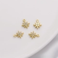 Set of four 14K gold plated eight-point star pendants inlaid with white zircon for DIY jewelry - Hexagram (9x11mm)