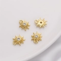 14K gold plated sun-shaped charm with sparkling zircon inlay for DIY bracelet making - Sun Totem (12x14mm)
