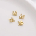 Set of four 14K gold-plated bee charms with sparkling zircon wings for DIY jewelry - Little Bee (10x11mm)