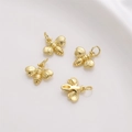 Set of 4 gold plated bee charms with 14K finish and cubic zirconia for DIY jewelry making - Little Bee (14x13mm)