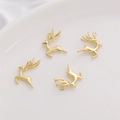 Golden reindeer pendant charms with polished 14K gold plating for DIY jewelry - Elk (13x15mm)