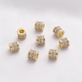 14K gold plated cylindrical spacer beads with rectangular zircon for DIY jewelry - Small Cylinder (7x7mm)