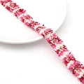Pink and white tweed lace ribbon with frayed edges for DIY garment and bag accessories - Narrow Style / Rose Red