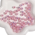 Pink iridescent ABS pearl beads with rainbow coating for DIY jewelry making - Dot Style / 9x7mm (2 Pieces/Pack) / Holographic Pink