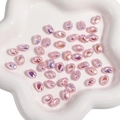 Iridescent light pink oval ABS imitation pearl beads for DIY jewelry and crafts - Twist Style / 7x10mm (2 Pieces/Pack) / Holographic Pink