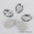 Pack of 50 transparent faceted oval acrylic sew-on rhinestones with dual holes, 13x18mm - 13x18mm (50 Pieces/Pack) / Clear White